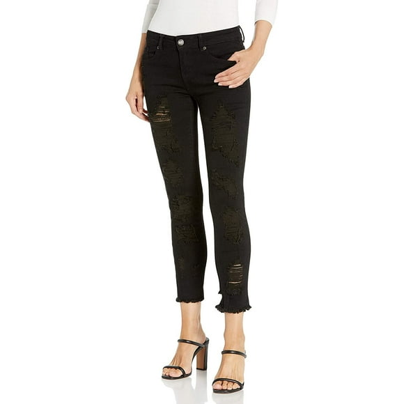 COVER GIRL Women's High Waisted Cute Ripped Patched Repair Blue Skinny Juniors, Black Distressed, 13