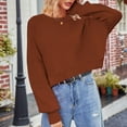 thumbnail image 4 of Byworldtasic Womens Sweaters Womens Fall Cropped Sweater Casual Long Sleeve Crew Neck Side Slit Ribbed Knit Pullover Sweater Crop Tops Wine, 4 of 9