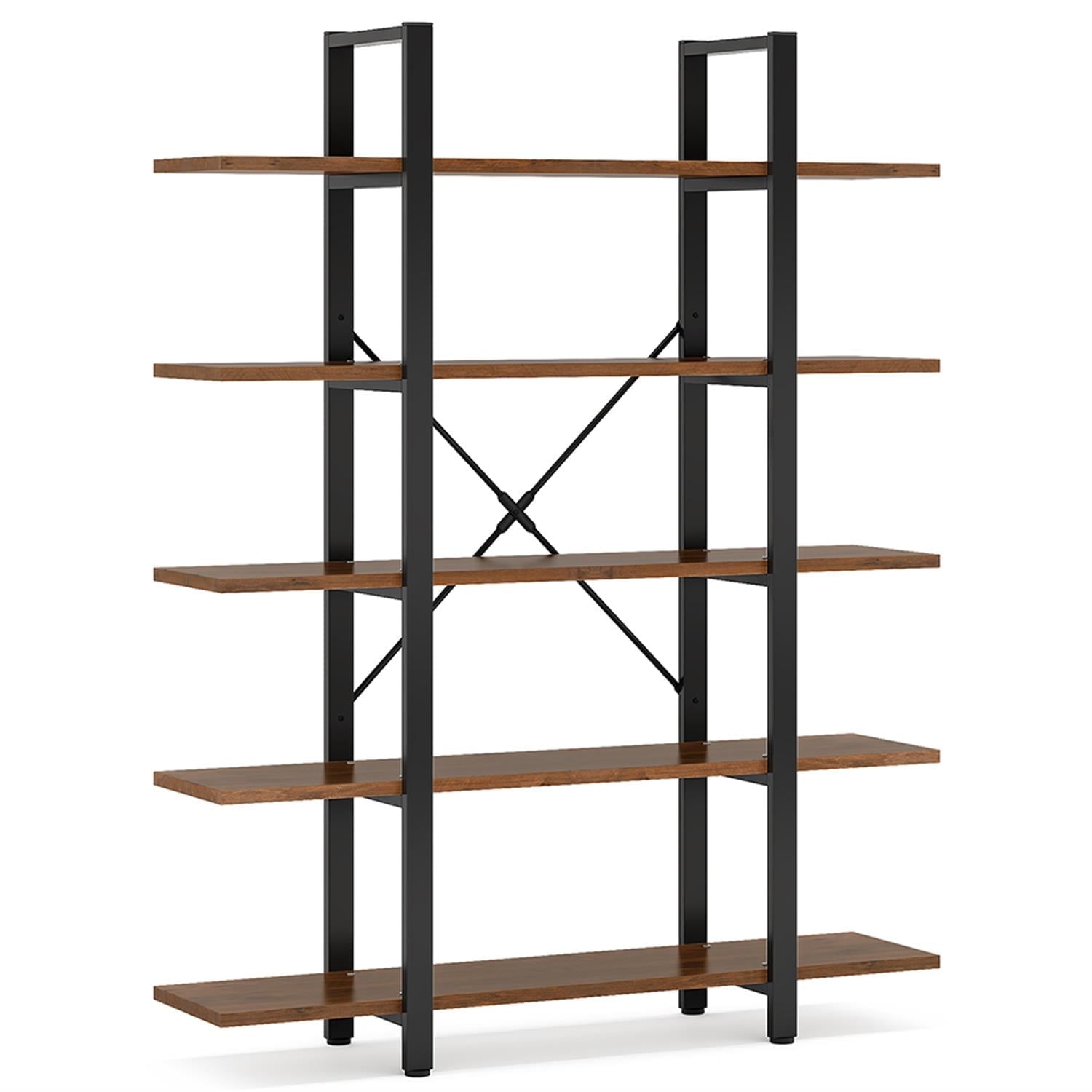 Demi Bonn 5 Tier Bookshelf, Bookshelves, Open Etagere Bookcase Shelf Storage Organizer, Free Standing Storage Shelving Unit for Bedroom, Living Room and Home Office, Brown