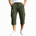 thumbnail image 4 of CQONEPT Mens Capri Cargo Pants Elastic Waist Drawstring Pant Stretch Straight Fit Trousers with Multi Pockets Army Green XL, 4 of 5