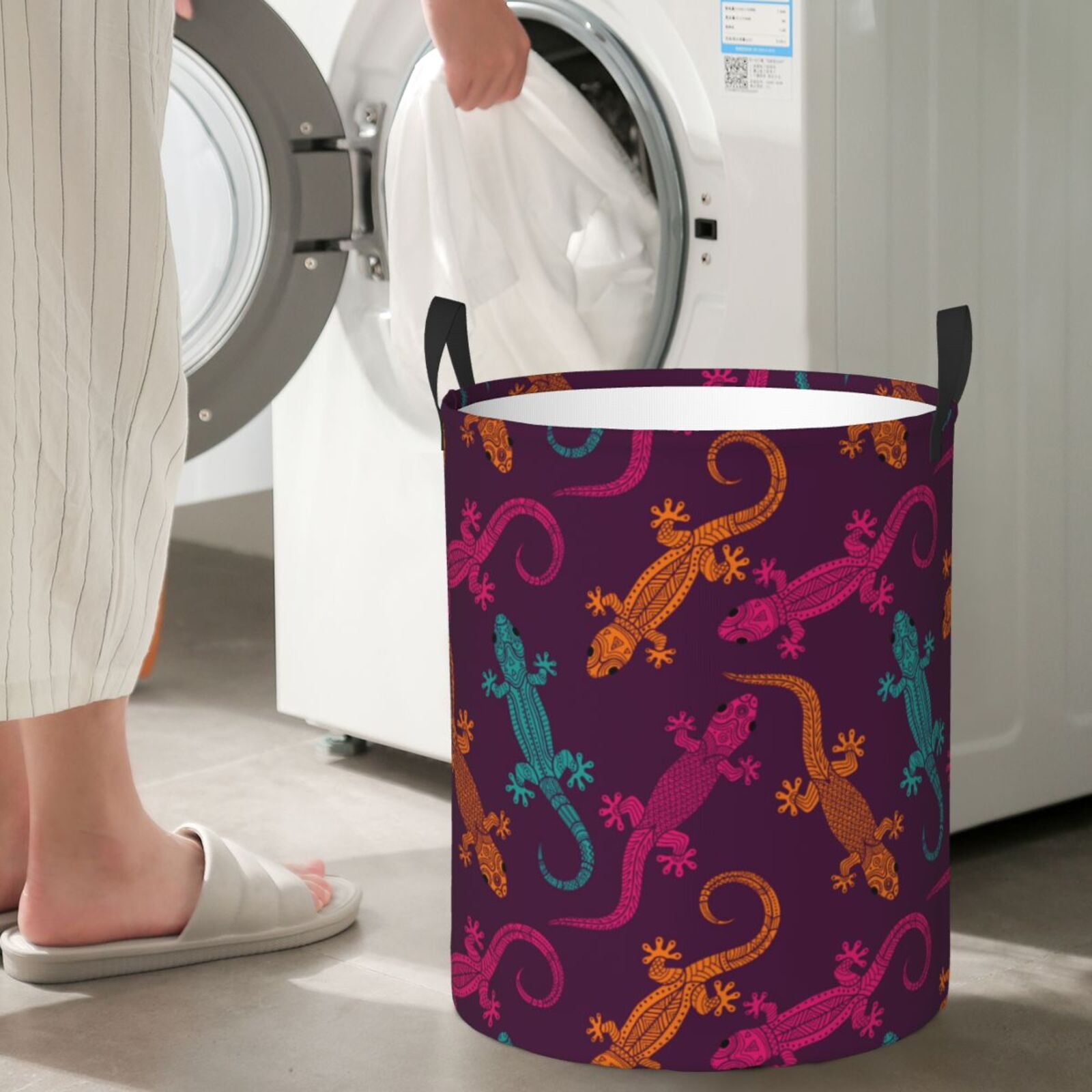Large Laundry Basket with Handles - Exotic Cute Gecko Lizard Kids Baby Dirty Clothes Laundry Hamper for Bedroom Aesthetic