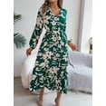 thumbnail image 4 of Women's Autumn Casual Dresses V Neck Lantern Long Sleeve Floral Printed Fluttering Long Dresses, 4 of 7