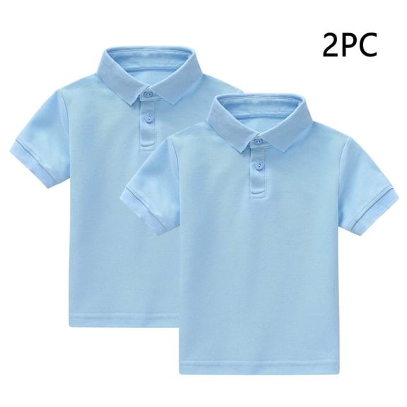 NAISIBABY Boys Girls Polo Shirt 2-Pack, Short Sleeve Tagless School Uniform Kids Solid Pique Polo T-Shirt Light Blue Size 10