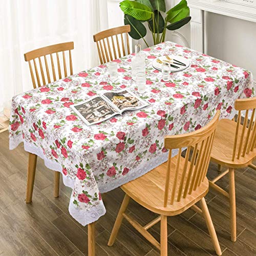 JUCFHY Vinyl Tablecloth Rectangle Lace Edge Table Cloth Waterproof