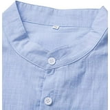Mens V Neck Cotton Linen Henley Shirts Long Sleeve Banded Collar T ...