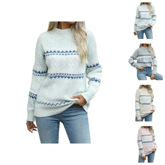 Snowflake Christmas Sweaters for Women 2025 Long Sleeve Neck Xmas Knitted Pullover Sweater Jumper Tops
