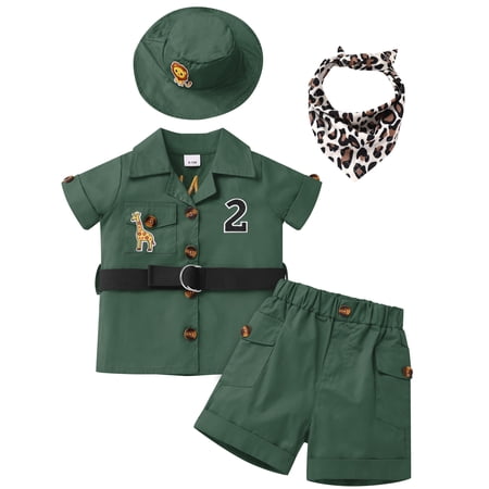 FYMNSI Baby Boy Clothes Toddler Wild One Jungle Safari Outfit Set Animal Print Birthday Outfits Kids 2-3T Green