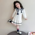 thumbnail image 2 of CUZIBR Toddler Kids Girls Dresses Long Sleeve Sailor Collar Color Block Button Down A-Line Pleated Dresses School Uniform Casual Stylish Loose Fit Breathable Cozy Outfits,White,8-9 Years, 2 of 4