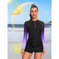 thumbnail image 3 of Charmo Women Two Piece Rash Guard Long Sleeve Zipper Swimsuits UV UPF 50+ Swim Shirt Bathing Suit with Boyshort Bottom, 3 of 7