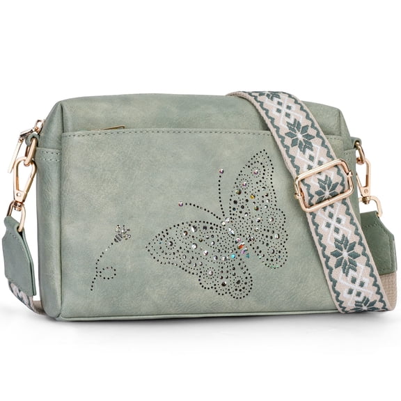 APHISON Women's Vegan Leather Shoulder Bag, Butterfly Stylish Crossbody Purse with Phone Pocket, Zipper Closure and Card Slots Ideal for Work, Shopping, Weekend Brunch, Carry Daily Fashion