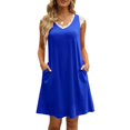 thumbnail image 3 of Vedolay Plus Size Dresses Women's Casual Summer Sleeveless Dress Loose Split Maxi Dresses with Pockets,Blue XXL, 3 of 5
