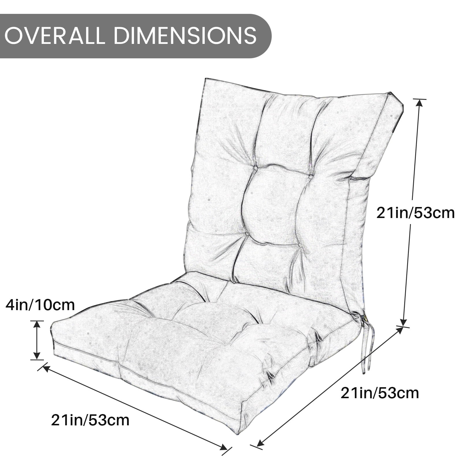 SHANNA Outdoor Chair Cushions, 4 Pack Tufted Thicken Waterproof Patio Chair Pad Wicker Chair Seat Cushion with Non-Slip Ties for Outdoor Furniture, Black