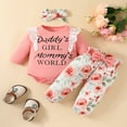 thumbnail image 2 of Baby Girls 3Pcs Fall Outfits Long Sleeve Lace Ruffle Romper + Pants + Headband Set Infant Clothes, 2 of 7