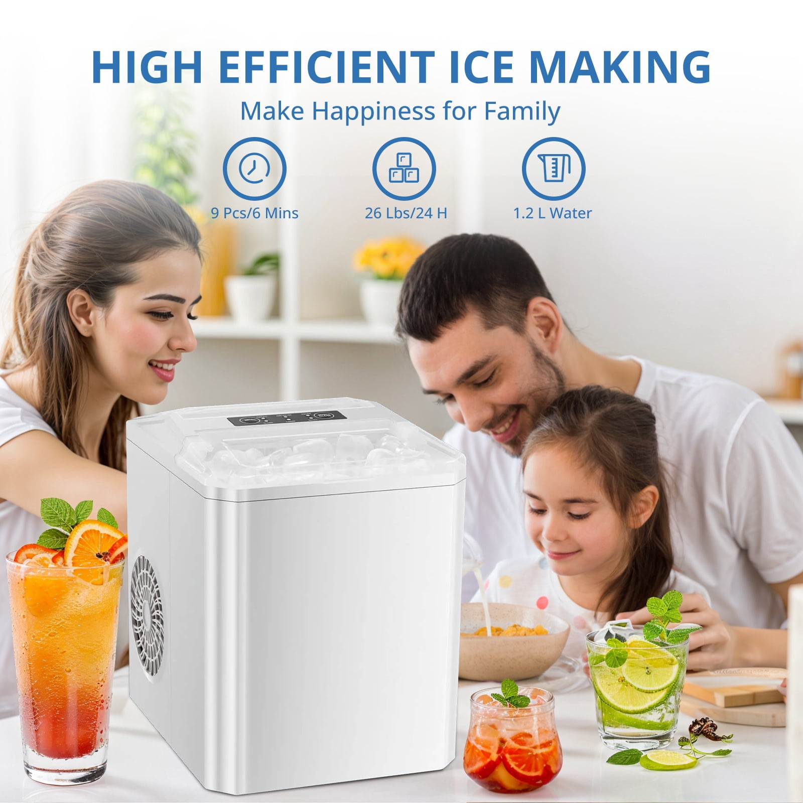Atilioo Countertop Ice Maker, 26Lbs/24H, 9 Ice in 6 Mins, Portable Ice Machine with Self-Cleaning, Saving Energy, for Home/Party/Camping/RV, White