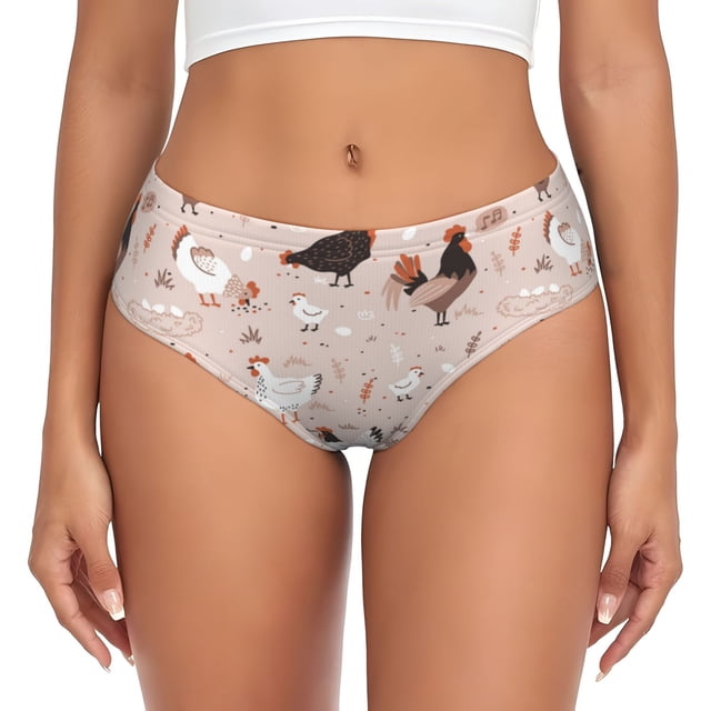 Balery Funny Chicken Ropa Interior de Algodón para Mujer con Dibujo – Braguitas Cómodas y Elásticas, Estilo Clásico-Large