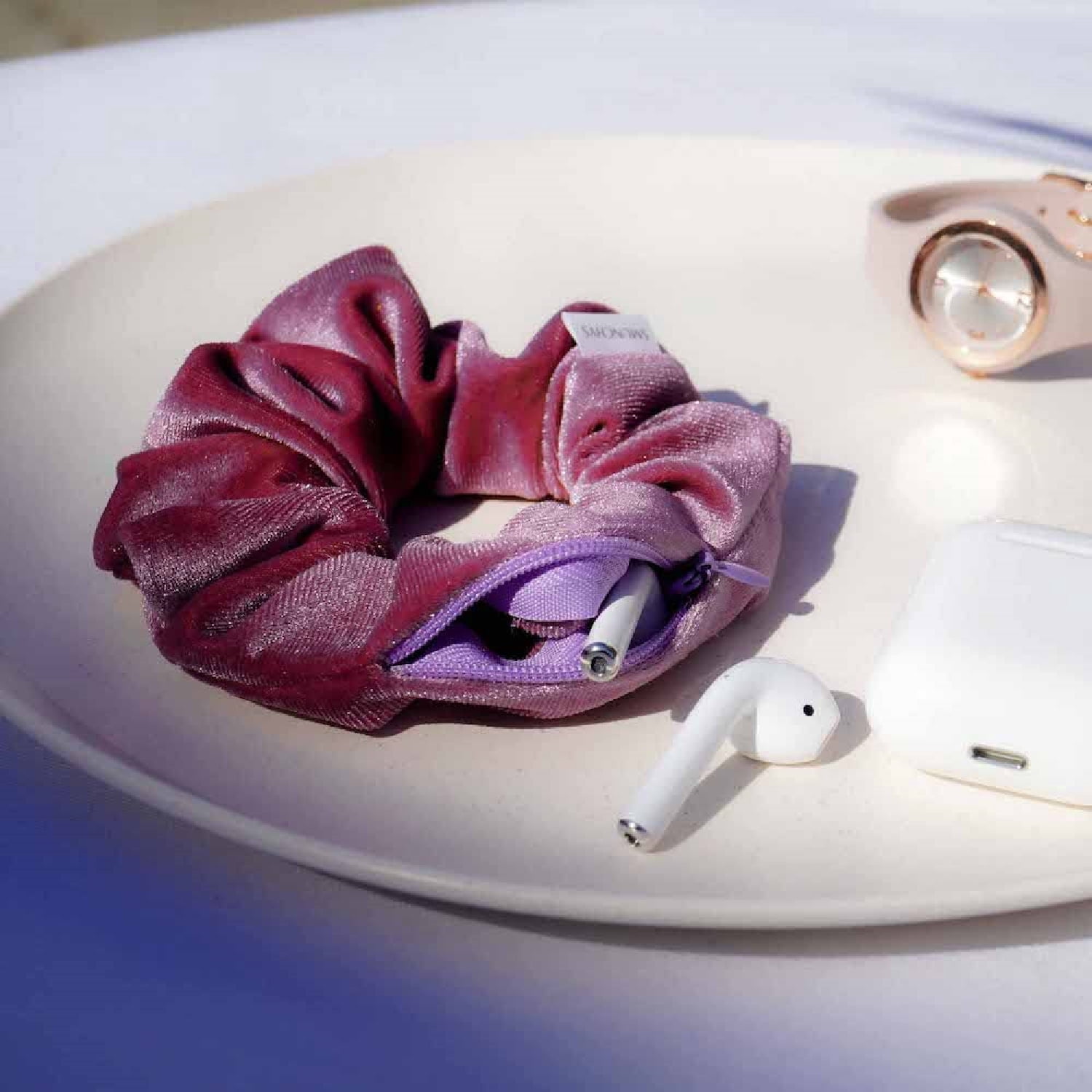 Velvet Scrunchie Set of 6 | Hidden Zipper Pocket Storage for Cash, Keys,  | Women's Hair Accessory