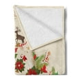 thumbnail image 2 of Christmas Soft Flannel Fleece Throw Blanket, Noel Themed Motif of Poinsettia Flowers and Holly Berries with Deer Ribbon, Cozy Plush for Indoor and Outdoor Use, 50" x 70", Multicolor, by Ambesonne, 2 of 5