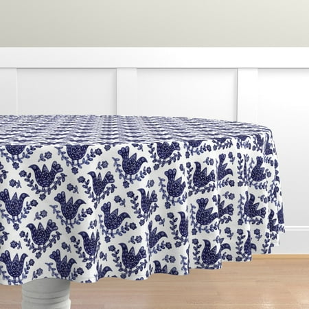 

Cotton Sateen Tablecloth 70 Round - Watercolor Bird Folk Art Scandinavian Animal Floral Moroccan Birds Leaves Flowers Animals Australian Print Custom Table Linens by Spoonflower