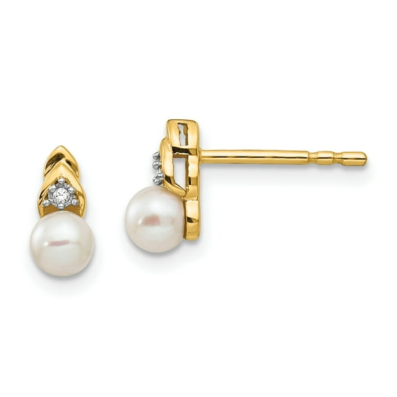 Primal Gold 14 Karat Yellow Gold Diamond and Freshwater Cultured Pearl Earrings