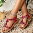 thumbnail image 4 of pwidon Women's Wedge Sandals Elastic Ankle Strap Open Toe Boho Slip On Orthopedic Arch Support Rhinestone Gemstone Casual Beach Walking Sandals Red 9.5, 4 of 4