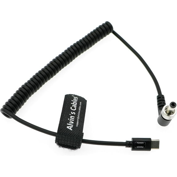 Alvin's Cables PD USB-C Type-C to Lock DC 12V Coiled Power Cable for Blackmagic Video Assist for Atomos Shogun for SmallHD for Feelworld Monitor