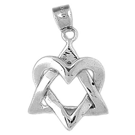14K White Gold Star of David with Heart Pendant - 26 mm