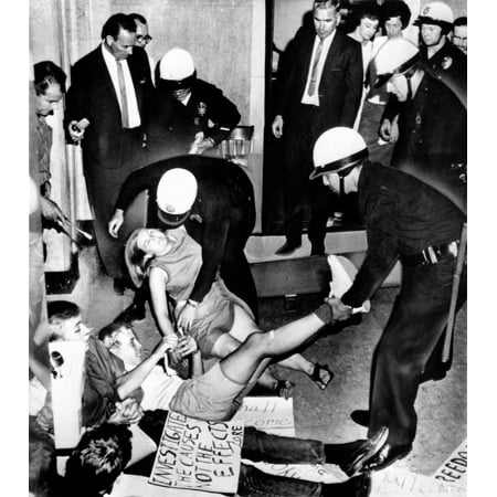 Congress Of Racial Equality Sit-Ins At Los Angeles City Hall. Police Arrest 16 Protesters Demanding The Resignation Of