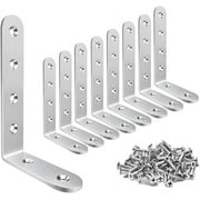8-Pack Stainless Steel L Shape Brackets, 5" x 3" Corner Brace, Heavy Duty L Brackets for Shelves, Wood and Furniture, Right Angle Brackets with Enough Screws & Anchors