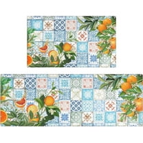 Lemon Kitchen Mat Set of 2,Boho Orange Kitchen Rugs and Mats Non Skid Washable,Bohemian Kitchen Runner Rugs with Rubber Backing (17"x48" 17"x30")