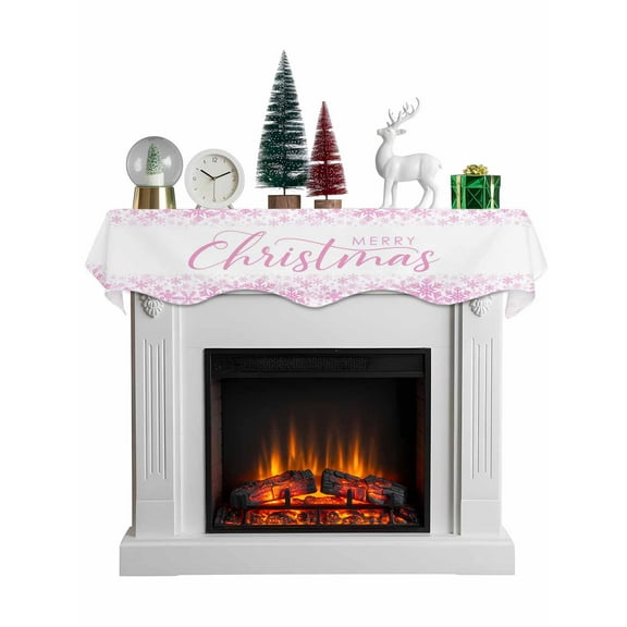 Pink Merry Christmas Mantel Scarf Fireplace Decorations for Living Room, Winter Snowflake Xmas Aesthetic Fireplace Mantel Scarf Cover Runner for Halloween/Thanksgiving/Christmas Decor 90"x17"