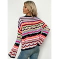 thumbnail image 2 of Hotian Women Striped Pointelle Knit Pullover Jumper Sweater Colorblock Casual Knitwwear Black M, 2 of 7