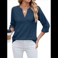 thumbnail image 1 of Blusa Informal con Cuello en V para Mujer, con Ojales, Bordada y Hueca, Ideal para Playa y Vestir. Azul Oscuro S, 1 of 10