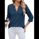thumbnail image 1 of Blusa Informal con Cuello en V para Mujer, con Ojales, Bordada y Hueca, Ideal para Playa y Vestir. Azul Oscuro L, 1 of 10