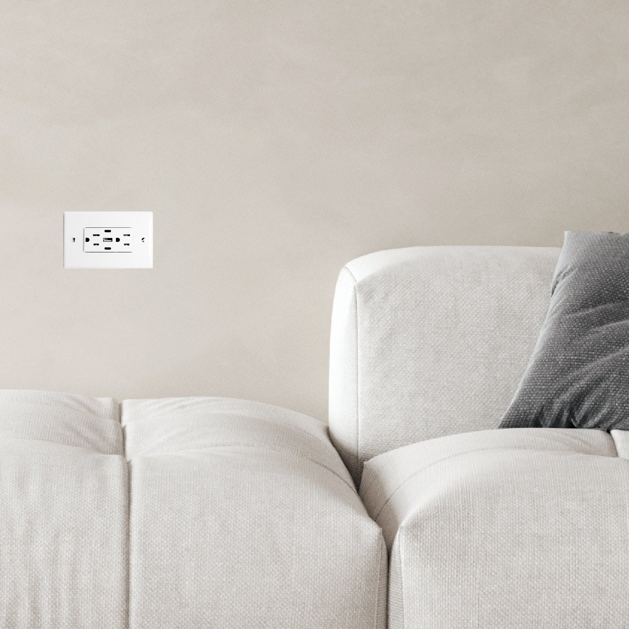 Faith 4.17 in. x 1.74 in. White 15A Tamper Resistant Duplex Receptacle Outlet with USB Ports for Type C and Type A and Screwless Wall Plate UC2A1-15A6ASP, Electrical Outlet and USB Wall Charger