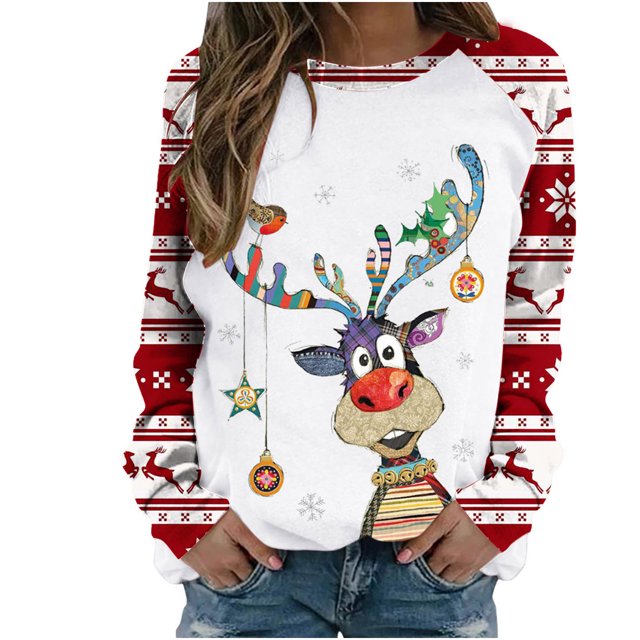 Sudaderas Navideñas de Cuello Redondo Para Mujer, Sudaderas Con Capucha de Manga Larga, Estampado Informal, Tops Holgados Con Cordón Y Bolsillos Odeerbi ODB193348
