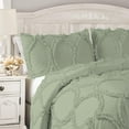 thumbnail image 3 of DNG Creations 1 Piece Ruffle Ribbon Design Comforter ( Oversized Queen Size ) Ultra Soft All-Season 550 GSM 800 Threads Count,100% Egyptian Cotton - Solid Light Sage Colour, 3 of 5
