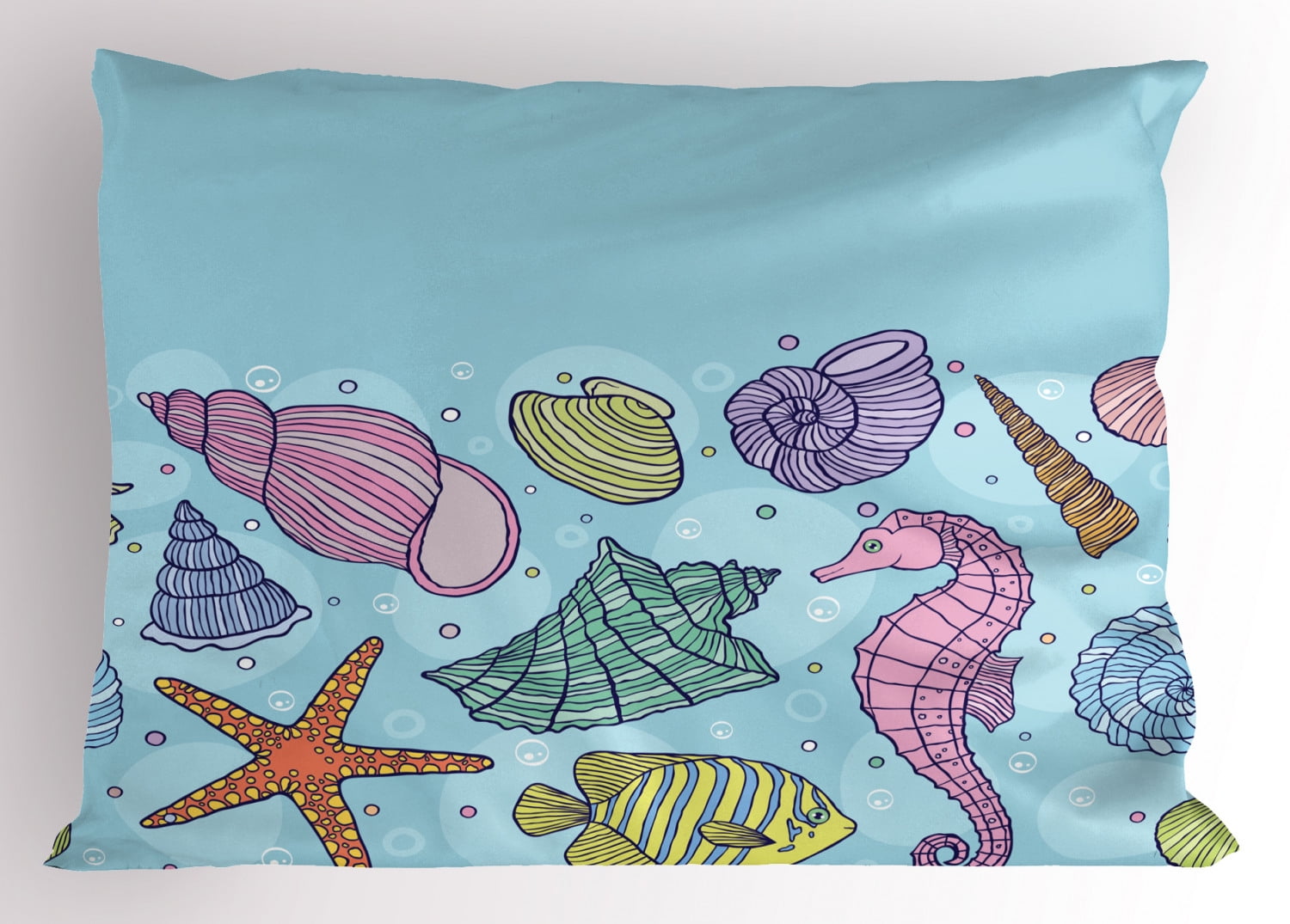 Nautical Pillow Sham, Underwater World Nursery Theme Cute Seashell