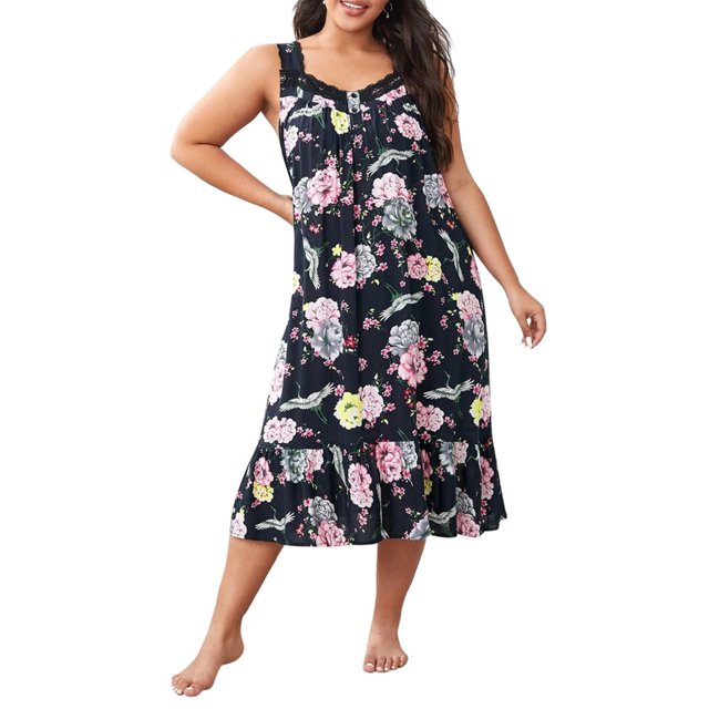 Vestido Irfora Vestido de tumbona para mujer, estampado floral, sin mangas, de talla grande, camisones sueltos, pijamas para descansar Irfora Vestido