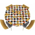 thumbnail image 2 of Fitted Maple Leaves Round Tablecloth, Black White Plaid Table Cover with Elastic Edge Waterproof, Thanksgiving Leaf Circle Table Covers for Kitchen Indoor Outdoor Picnic Party 36-44in, 2 of 6