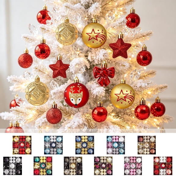 Christmas Ball Ornaments 35-Pack Multicolor Plastic Balls, Christmas Tree Ornaments with Hanging Holes for Holiday Xmas Wedding Decor by OVFUIZ