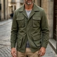 thumbnail image 2 of FRSASU Men's Lightweight Outdoor Hiking Cargo Jackets Stand Collar Outwear Button Down Motorcycle Coat with Multiple Pockets Army Green, 2 of 8
