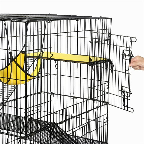 YEXJ 48" Folding Metal Pet Cat Kennel Cage Crate Playpen w/ Free Hammock Bed Black