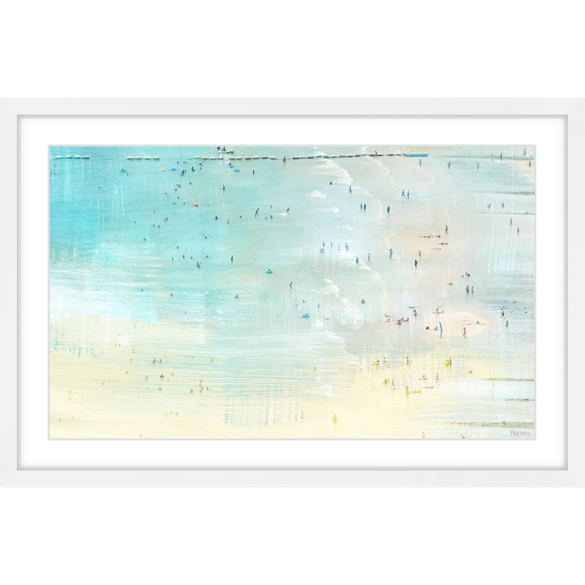 "Distand Beachgoers" Framed Painting Art Print, 18" x 1.5"