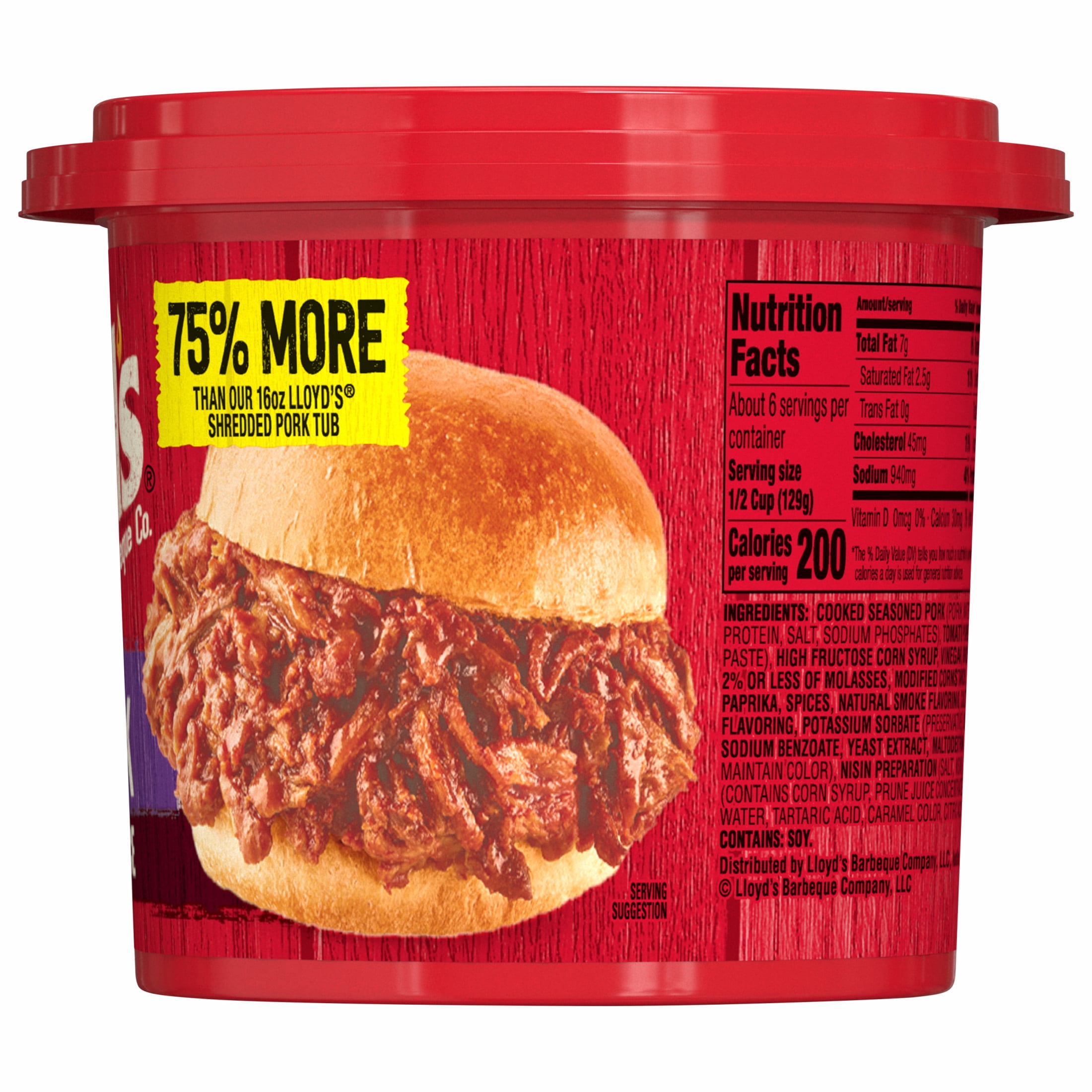 LLOYD'S Shredded Pulled Pork in Barbecue Sauce, Fully Cooked 28 oz, Plastic tub