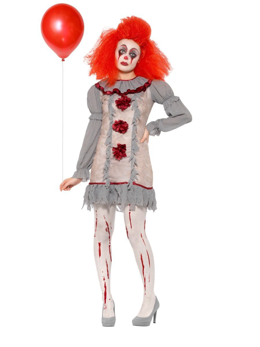 Vintage Killer Clown Lady Costume Women's It's Crazy Scary Fancy Dress SM-LG