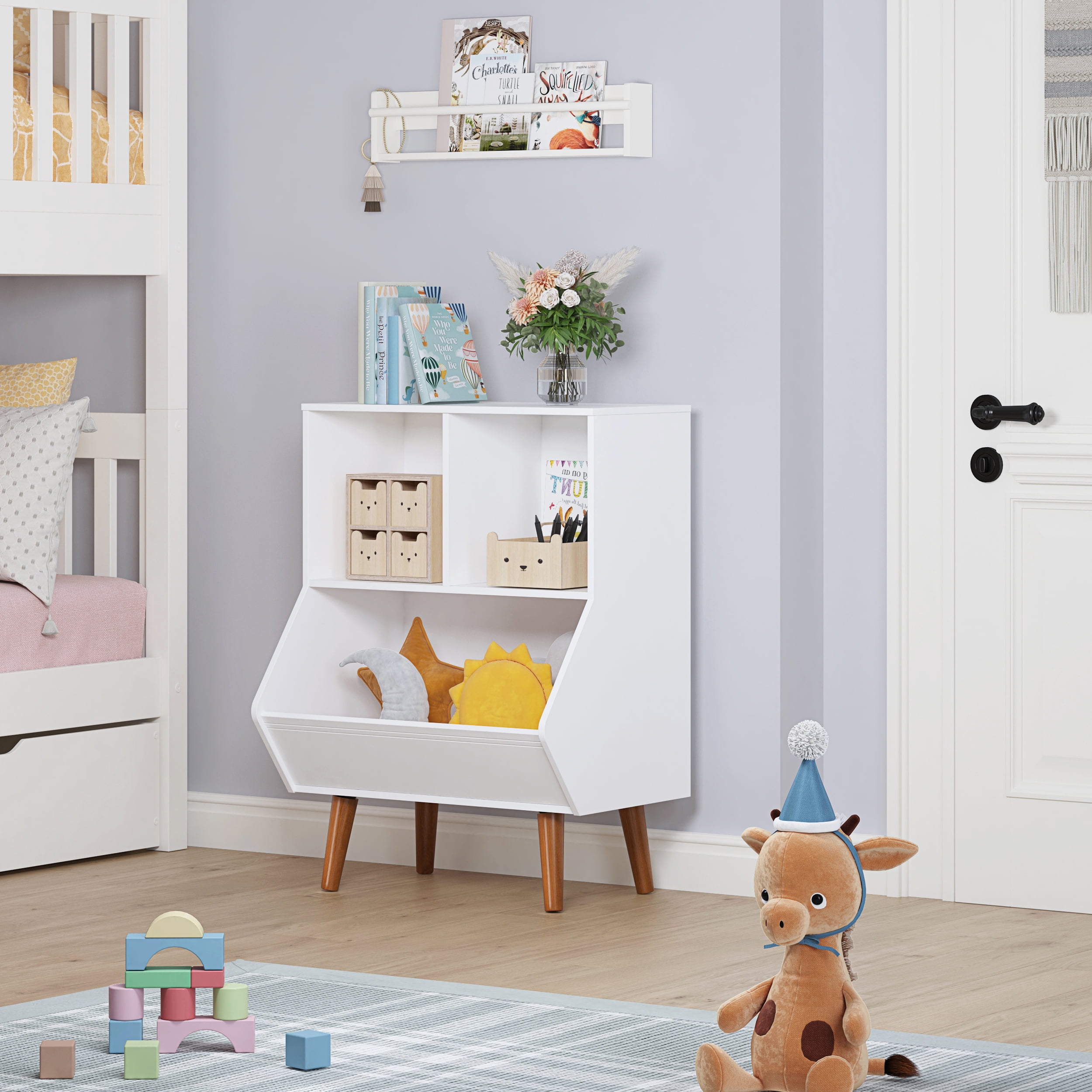 STAROUS Toy Storage Organizer, 3 Cube Storage Organizer,  Kids Bookshelf and Toy Storage with Legs, White