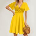 thumbnail image 4 of WTOBBY Women's Summer Loose Beach Vacation Casual Deep V-Neck Elegant Skirt Dress with Solid Color Design for Evening Outings,Orange S, 4 of 5