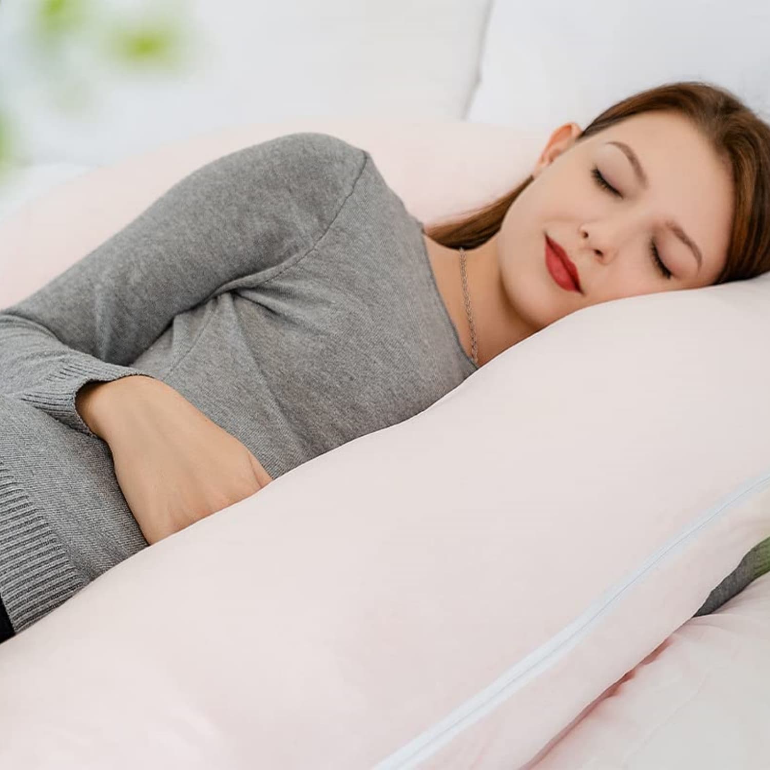 Pregnancy Pillow,Maternity Body Pillow with Velvet Cover,C Shaped Body Pillow for Sleeping (Cozy Velvet-Pink)