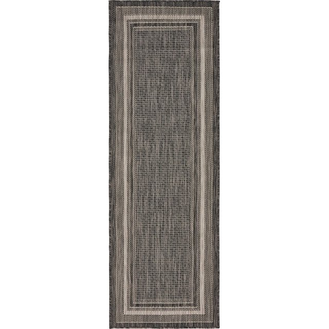Unique Loom Outdoor Border Collection Casual Solid Border Transitional Indoor and Outdoor Flatweave Black Runner Rug (2' 0 x 6' 0)