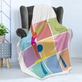 thumbnail image 4 of Gymnastics Soft Flannel Fleece Blanket, Abstract Athlete Balancing on a Vault with Checkered Colorful Squares Background, Cozy Plush for Indoor and Outdoor Use, 60" x 80", Multicolor, by Ambesonne, 4 of 5